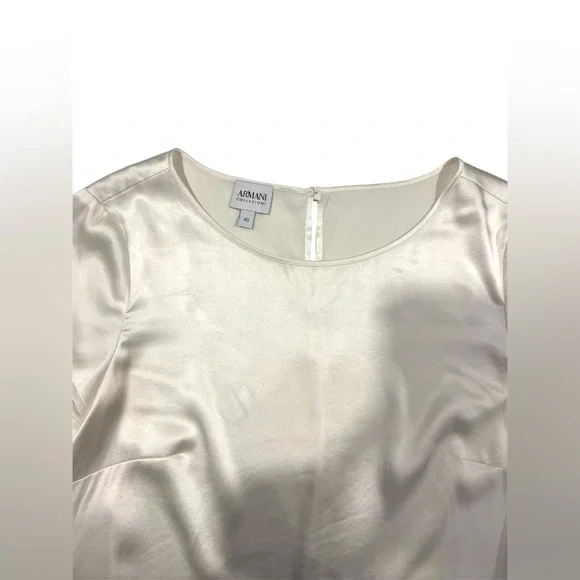 Armani Collezioni Silk Satin Stretch Ivory Short Sleeve Blouse sz 40 Classy - Picture 10 of 13
